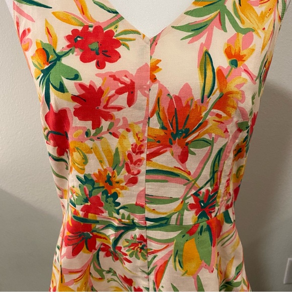J Crew Floral Tropical Linen Blend V Neck Peplum Blouse - Picture 5 of 11